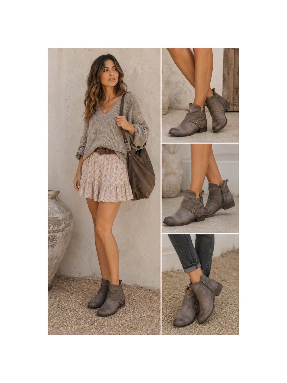 Miz Mooz Spencer Gray Leather Ankle Boots Women's EU 39 US 8.5 9 Buckle Moto